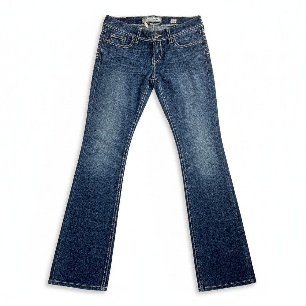 BKE Sabrina Slim Bootcut Jeans Womens 28L Dark Wash Embellished Thick Stitch 28